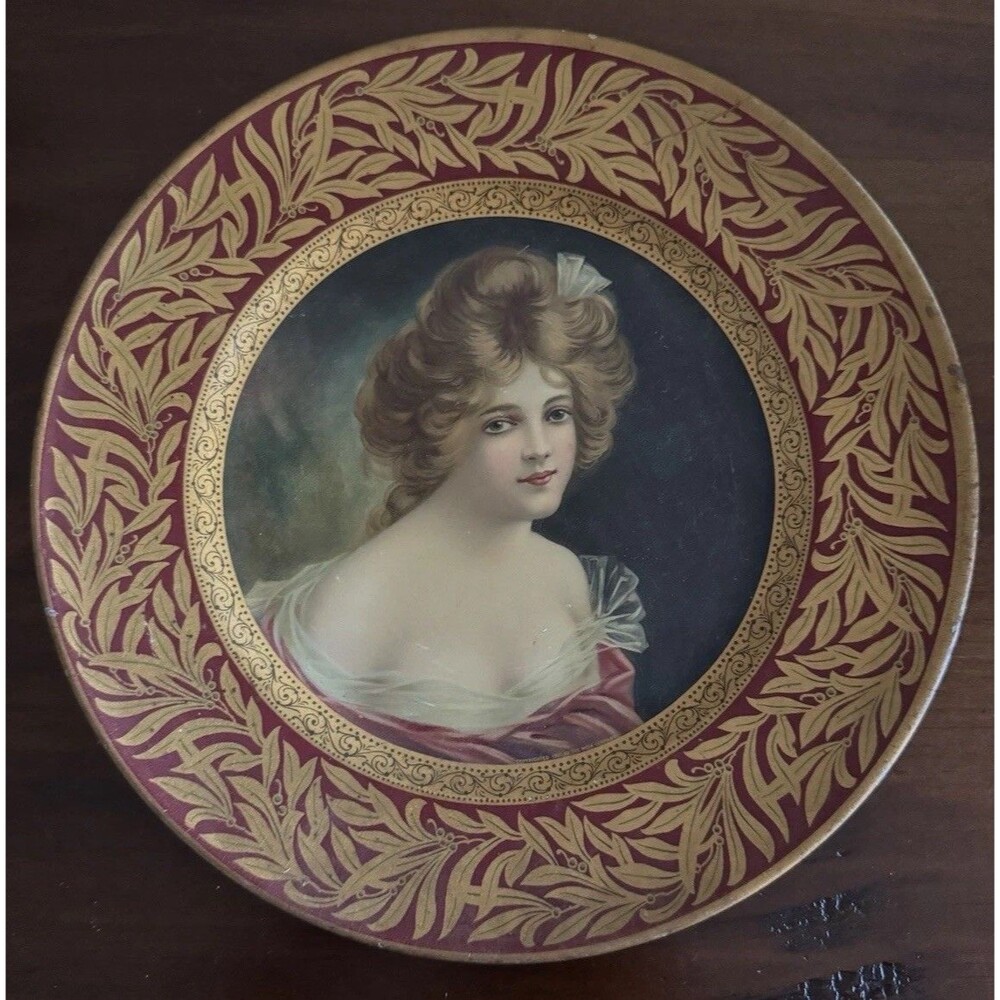 Vintage Vienna Art Plate  “Lenore” Royal Saxony 207 Lithograph Tin Plate – 9.75”